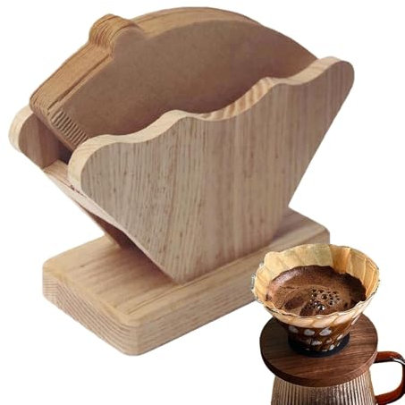 Kaffeefilterhalter in Holzdesign, Ständer aus Papier, Kaffeefilter, stabiler Holzaufbewahrungsständer, dekorativer Filterpapierhalter, 13 x 7 x 10,5 cm, für Zuhause, Innenbereich, Küche, Holzfarbe