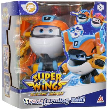 Super Wings Transformations-Flugzeug Supercharged Taki, ca. 12,7 cm große Spiel-Figur für Kinder, Spielzeug-Flugzeug und Roboterfigur für 3+ Jahre Alten Jungen Mädchen, Orange