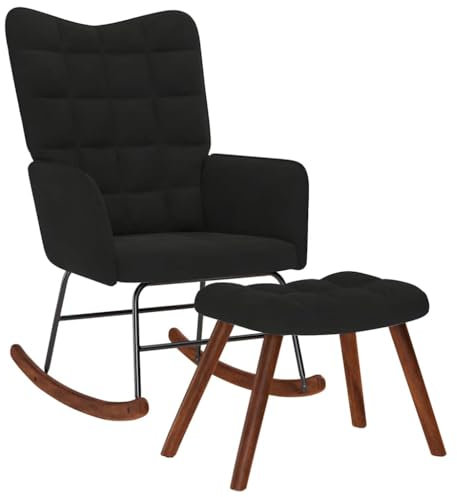 vidaXL Chaise à Bascule avec Repose-Pied Noir Velours, Fauteuil à Bascule, Chaise Longue, siège de Salon, Chaise, Chaise de Salon