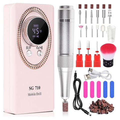 JVSURF 45000RPM Electric Nail Drill, Portable Rechargeable Nail Files, Professional Nail Drill for Nails Gel, Adjustable Speed and Easy Control Electric Nail File Kit Gifts for Beginner Girl Women Mum