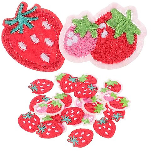 BELLIFFY 20 Stück Aufbügler Mit Erdbeerdekor, Erdbeer Aufbügler, Aufbügler Für Kleidung, Aufnäher, Kleidungszubehör, Applikationen Für Kleidung, Erdbeer Applikationen, Erdbeer Aufnäher,