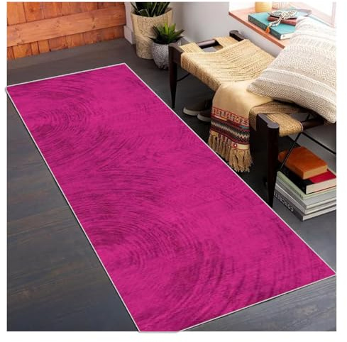 Siunwdiy Küchenläufer 40x200cm Pink – Rutschfester Flurläufer mit waschbarer Oberfläche – Als Schmutzfangmatte für Eingang & Küche – Geometrischer Dekoteppich in Kurzflor