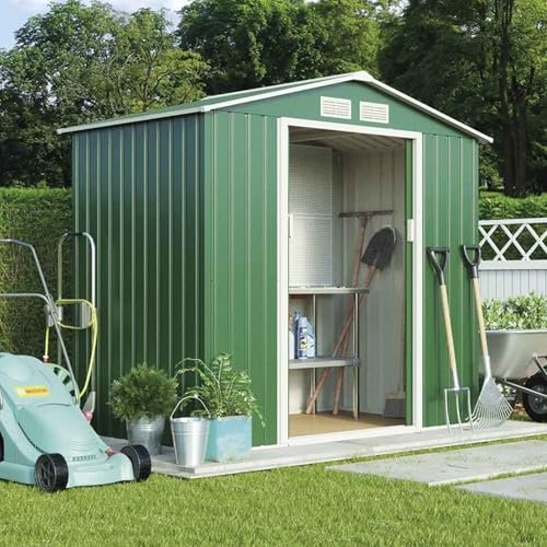 OWOHYG Metall-Lagerhaus Für Den Außenbereich Mit Abschließbarem, Wasserdichtem Design. Stahl-Gartenhaus Für Fahrräder, Rasenmäher Und Grills. Schrägdach Für RegenwasserableitunghuSNg16540