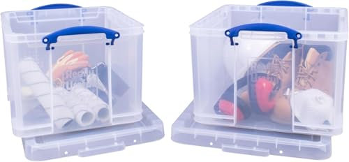 Really Useful Box Plastic Storage 42 Litre Clear Pack Of 2