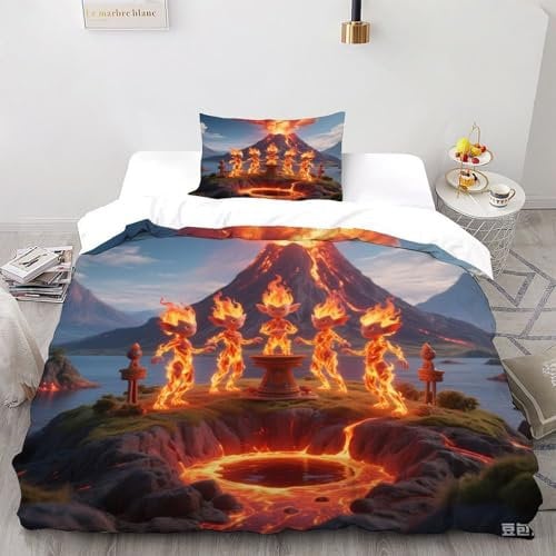 COVDKIDF Vulkan 3D Print 2-teilig Microfibre Duvet Cover and Pillowcase Duvet Cover Vulkan Minions MicrofibrePolyester Duvet Cover Bedding Set Single(135x200cm)