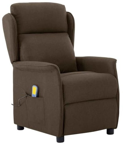 vidaXL Massagesessel mit Kissen Braun 93,5 x 67,5 x 101,5 cm Stoff, Stylischer Wohnzimmersessel, Moderne Massagetechnik, ergonomische Liege, bequemer Armlehnsessel