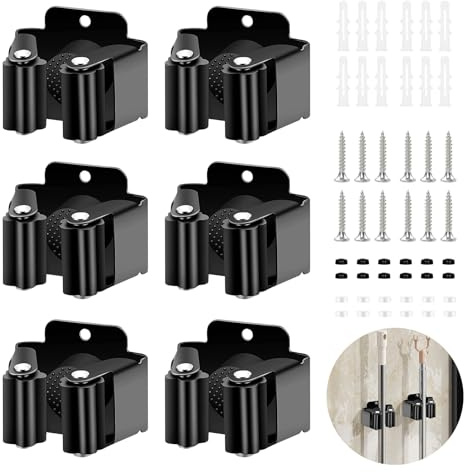 WEDAMOO 6 Stück Gerätehalter Set, Edelstahl Besenhalterung Wand | mit Starker Klemmwirkung, Stabil und Rutschfest, Gartengerätehalter, Wandhalterung für Wischmopp, Besen, Schaufel, Werkzeuge