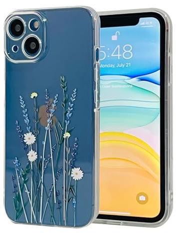Draamvol for iPhone 15 Phone Case, Clear Floral Pattern for Girl Woman Transparent Soft Yellowing Resistant Shockproof TPU Camera Protective Bumper Phone Cover for iPhone 15, Clear