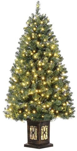 Garvee 145cm Weihnachtsbaum Künstlich mit 300LED Tannenbaum mit Kiefernzapfen und Metallständer Wiederverwendbarer Christbaum Schnellaufbau Klappsystem geschmückt für Weihnachten
