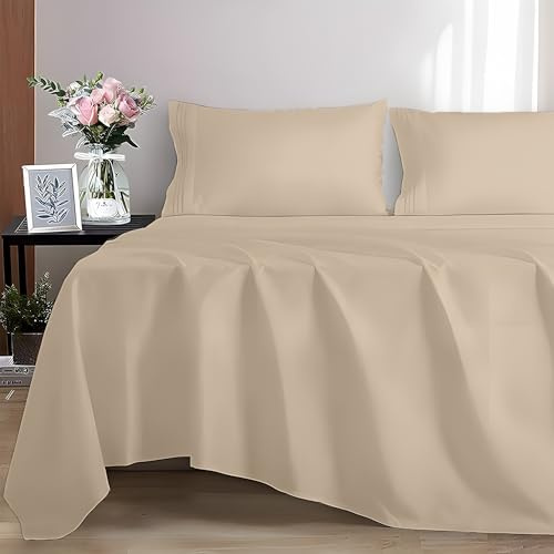 EverSoft Bedding 100% Egyptian cotton Flat Sheet, 400 Thread Count Ultra-Soft Long Staple Top Bed Sheet, Luxury Hotel Quality (Beige, King)