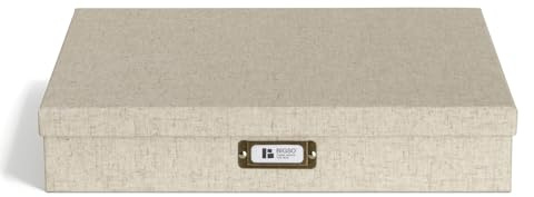 BIGSO SVERKER Dokumentenbox A3 – Aufbewahrungsbox mit Deckel und Griff – Schreibtischablage für Unterlagen, Skizzen & Dokumente – Archivbox aus recycelter Faserplatte und Papier – Leinen