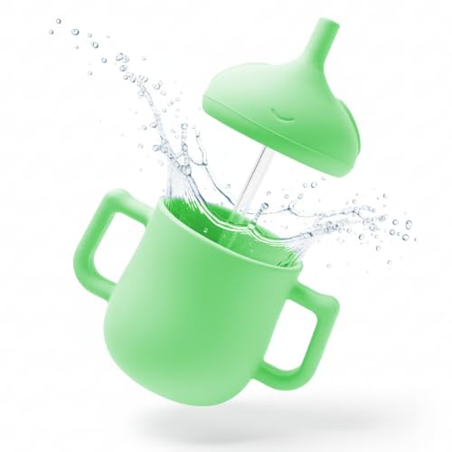 FREE EUPHORIA Vaso aprendizaje bebé con boquilla suave y asas ergonómicas | BLW | vaso antiderrame con diseño de elefante | 6+ meses | Seguridad Certificada