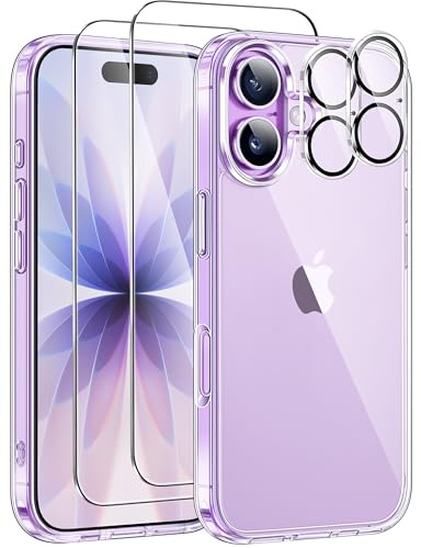 Guisessy for iPhone 17 Case with 2 HD Screen Protector and 2 Camera Lens Protector, [Anti-Yellowing] [15FT Military Drop Protection] Ultra Hybrid PC Hard Back Shockproof Slim Phone Case, Clear