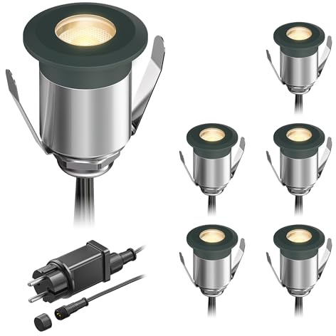 ledscom.de LED Boden-Einbauleuchte BINO für außen, anthrazit, IP67, 32mm Ø, warmweiß, 6er Set