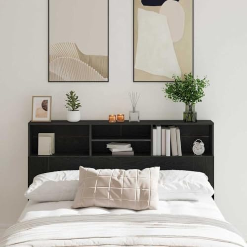 LoogCape Kopfteil Schrank Schwarz Eichen-Optik 160x19x103,5 cm, Modernes Bettkopfteil mit Stauraum, Holzwerkstoff, Langlebig, für Schlafzimmer, Bettrahmen