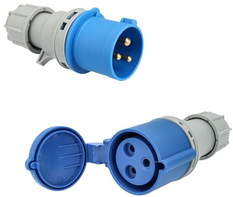 Jandei - Pack Conector de Potencia, Toma industrial 32A 2P+T (3 polos) 240-415 Vac IP44, Macho Aéreo + Hembra Aéreo. Enchufes Industriales Adaptador