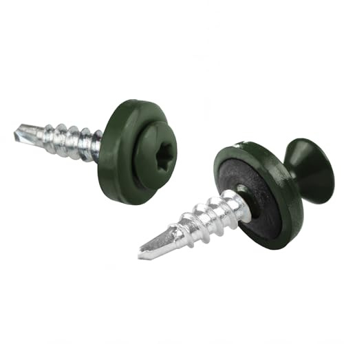 Viti per lamiere trapezoidali PAROTEC, autoforanti e autofilettanti con rondella di tenuta EPDM, testa bombata, TX20, 4,8mm x 20 mm, RAL 6020 Verde, 250 pezzi