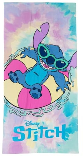 Aymax Disney Lilo & Stitch Mikrofaser Strandtuch/Badetuch XL 70x140 cm – schnelltrocknend & leicht, 100% Polyester, Stitch Surf Motiv mit Sonnenbrille
