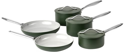 ProChef 5 Piece Non Stick Pan Set – Ceramic Saucepan & Frying Pan Set, Induction Hob, PFAS Free Cookware, Dishwasher & Oven Safe, Aluminium Kitchen Cookware Set (Green)