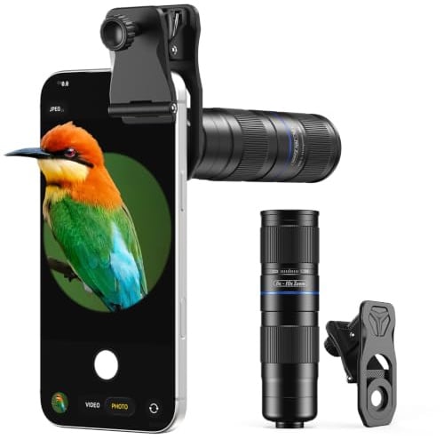 APEXEL Kompaktes 5x-10x Zoom-Teleobjektiv für Mobiltelefone mit Universalclip, Mehrfach Vergütetes Teleobjektiv, Geeignet für iPhone 17/16/15..., Samsung, Pixel und andere Smartphones,Schwarz