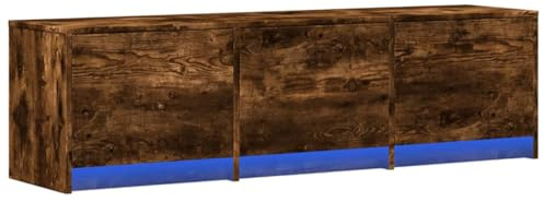Boltkex Meuble TV en chêne fumé - 140 x 34 x 40 cm - 3 tiroirs avec LED - Pour salon, home cinéma, meuble TV, meuble TV bas