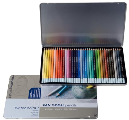 Van Gogh Bleistifte - 36 Farben Aquarellstifte Set - Lichtechte Pigmente - Premium Zedernholz - Dose