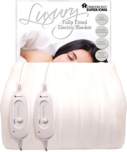 Homefront Electric Blanket Super King Size Dual Control - 203x182 Centimetres Premium Fitted Underblanket Overheat Protection and Safety Shut Off Machine Washable & Safe For All Night Use - White