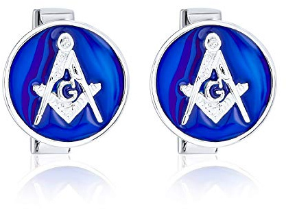 Runde Kreis Disc Freimaurer Kompass Symbol Freimaurer Manschettenknöpfe für Männer Königsblau Emaille Zwei Ton 925 Sterling Silber Scharnier Bullet Zurück