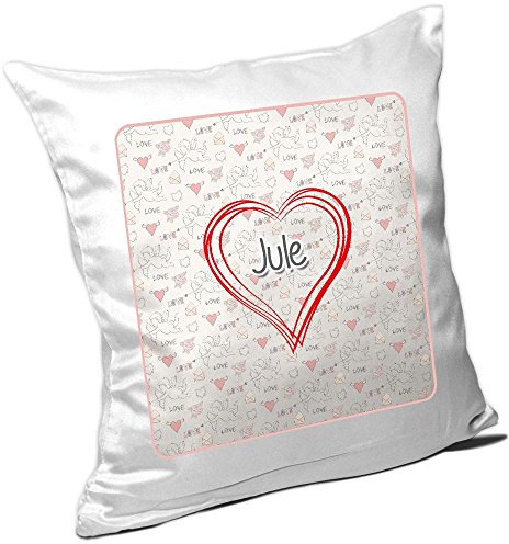 Eurofoto Kissen mit Namen Jule und schönem Herz mit vielen Liebes-Symbolen zum Valentinstag - Namenskissen - Kuschelkissen - Schmusekissen