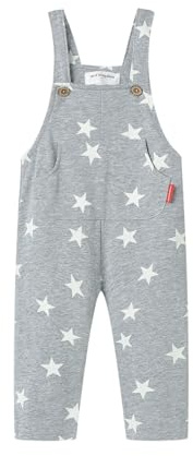 Mud Kingdom Baby Girls Overalls with Front Pocket Button Down Dungarees for Girl Adjustable Straps Jumpsuit Five-Pointed Star Pattern Grey 9-12 Months