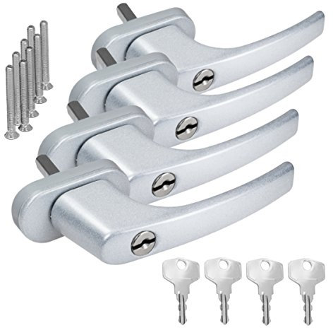 4 x Alu Fenstergriff in Silber F1 abschließbar - Stiftlänge 40mm