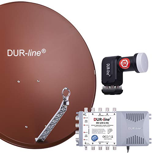 DUR-line 8 Teilnehmer Set - Qualitäts-Alu-Satelliten-Komplettanlage - Select 85cm/90cm Spiegel/Schüssel Rot + Multischalter + LNB - für 8 Receiver/TV [Neuste Technik, DVB-S2, 4K, 3D]