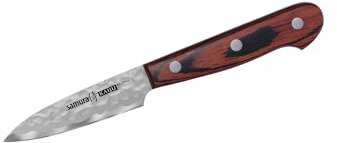 Samura KAIJU Profi Gemüsemesser ultra-scharf, klein, aus japanisch AUS 8 Stahl, gehämmert, 8 cm Klinge, mit Handgriff aus Pakka-Holz, Schälmesser, Küchenmesser
