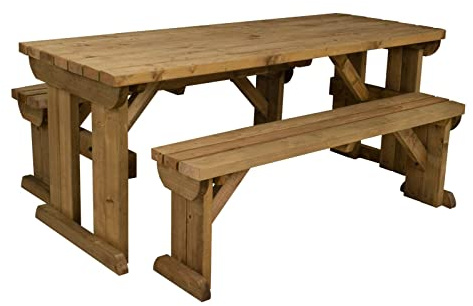 Arbor Garden Solutions Yews 6 Seat Wooden Picnic Table Set, 5ft, Rustic Brown