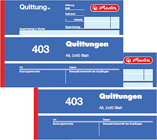Herlitz Quittungsblock 403, A6 quer, 2 x 50 Blatt (2 Stück, DIN A6)