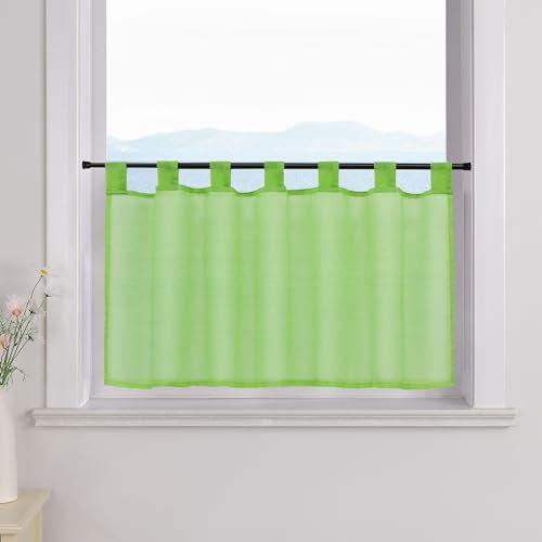 ESLIR Scheibengardine mit Schlaufen Gardinen Küche Bistrogardinen Transparent Stores Vorhänge Kurzgardine Voile Grün BxH 60x120cm 1 Stück