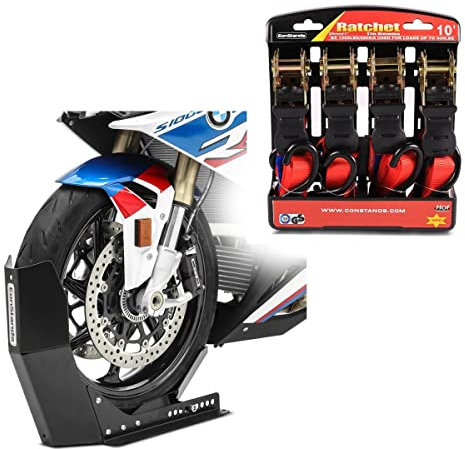 Motorradwippe ConStands Easy Fix + 4-Fach Spanngurt-Set für Anhänger