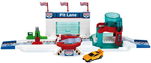 Theo Klein 2866 Bosch Car Service Pit Lane, mit Farbwechsel-Auto | Hebebühne, Waschstraße u.v.m. | 1 Farbwechsel-Fahrzeug | Maße: 53 cm x 16,5 cm x 13,5 cm | Spielzeug für Kinder ab 3 Jahren