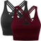 ANGOOL Damen Sport BH ohne Bügel Gepolstert Yoga Bra Kreuz Rücken Sport Bustier für Jogging Fitness , Schwarz+weinrot , L