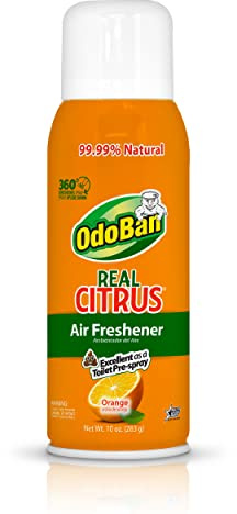 OdoBan Aroma Eliminator, 360-Degree Continuous Spray Natural Oil Real Citrus Air Freshener, Toilet Spray, Made in the USA, Orange Scent, 10 Ounces