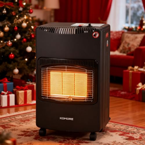 BTGGG Portable Gas Heater 4.2kw Calor Gas Heaters Indoor,Infrared Heating & Electric Ignition Mode Gas Heaters with Wheels comes with Free Hose and Regulator for Home Outdoor,Black(42 x 30 x 73cm)