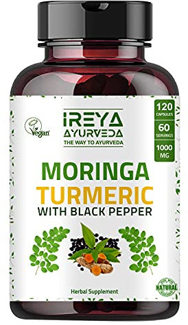 Moringa Oleifera Powder & Turmeric Root Powder with Black pepper 120 Capsules | Immunity & Metabolism Support, Joint and Digestive Support. Vegan, Gluten-Free and Non-GMO