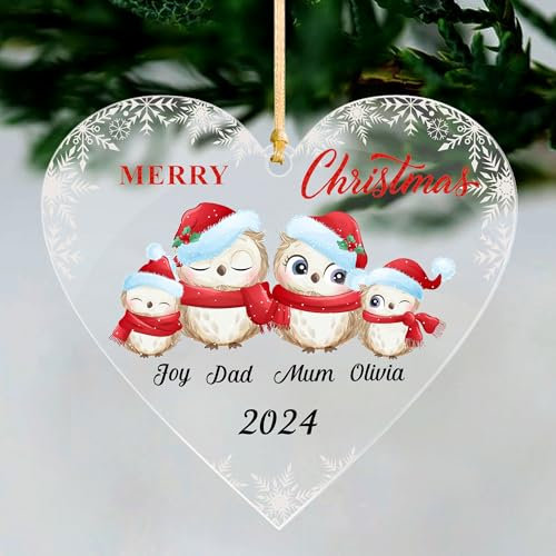 Personalised Christmas Bauble Personalised Christmas Tree Decorations 2024 Personalised Xmas Baubles Christmas Ornaments for Family UV Print(Heart Family of 4)