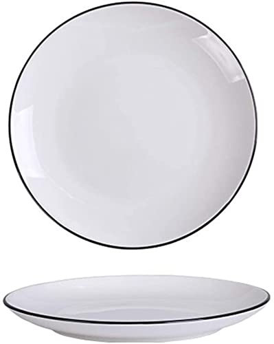 YQBUER Assiette Blanche dîner Plaque Ensemble céramique Cuisine Plaque coutellerie Set Plates Plats Cuisine Simple Bord Noir Ligne Ligne coutellerie Assiette (Color : 10 inch)
