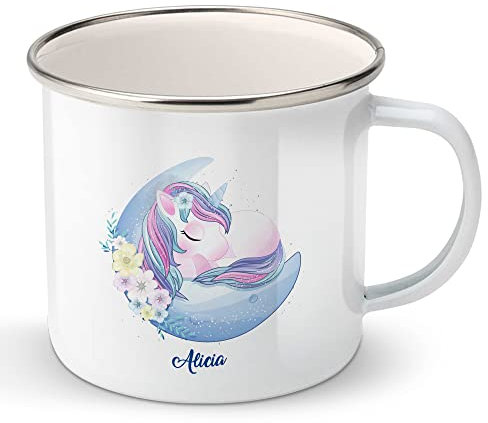 1.Taza de metal personalizada unicornio para niña con nombre, frase o mensaje, una original idea para regalar (Unicornio 5)