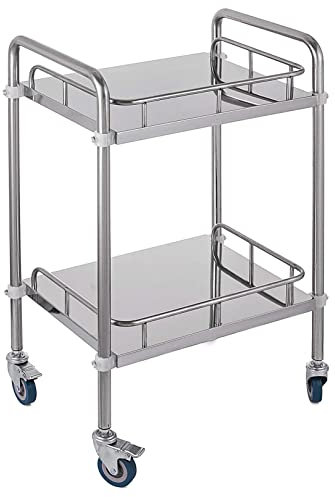 WXZX Servierwagen Edelstahl Serving Lab Beauty Salon Trolley 2 Böden Laborwagen Tragbar Abräumwagen Medical Dental Lab Cart Transportwagen Rollwagen Medizinisch Universalräder (Size : 80x48x86cm)