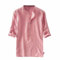 Minetom Homme Mode Simple Couleur Pure Chemise Décontractée Rayé Col V À Manches Longues Boutonné Chemise Coton Et Lin Tunique Tops Blouse C Rose XL