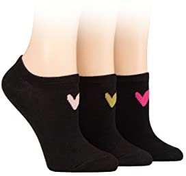 Caroline Gardner Ladies Patterned Cotton Trainer Socks Pack of 3 Black Heart 4-8