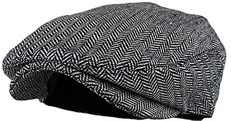 IQYU Baskenmütze für Herren - Schiebermütze, Schirmmütze, Barett, Cap, Newsboy Flat Schwarz, Flatcap Retro Einstellbar