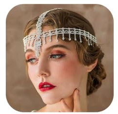 IYOU Damen 1920er Jahre Stirnband Strass Silber Kopfkette Quaste Hochzeit Kopfschmuck Gatsby Party Haarschmuck für Braut und Brautjungfer